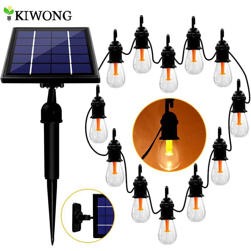 Edison Energia Solare 12 Lampadina Luce Della Stringa Bianco Caldo 48FT Appeso Luci Solari Lampada per Cortile Cafe Albero di Natale Decorazione Esterna