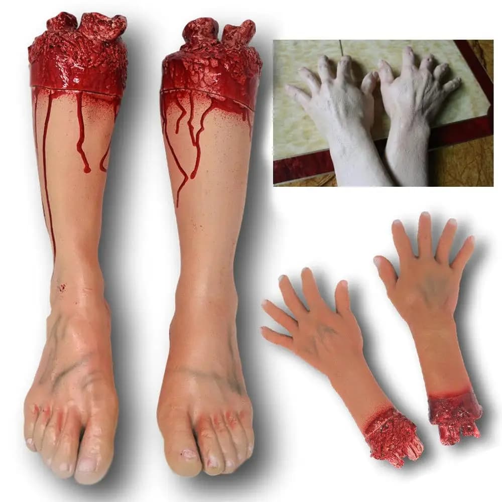 Bloody reciso falso lattice braccia gambe piedi mani mani Halloween Prop guanti mani in lattice