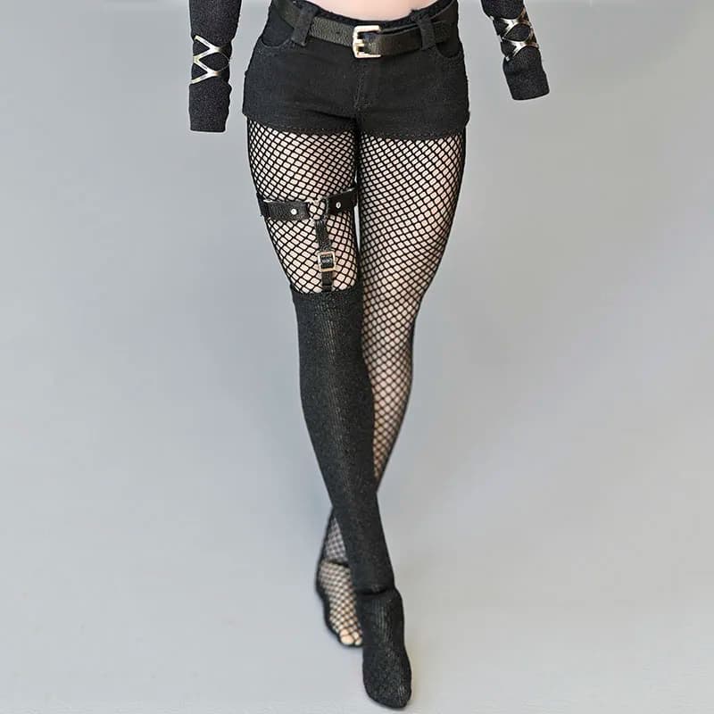 In magazzino 1/6 cinghie ad anello per gambe a forma di cuore femminile e calze nere calze singole pantalone per corpo Action Figure da 12 pollici