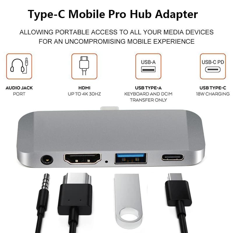 USB C HUB Type C Thunderbolt 3 Dock 4 in 1 USB-C Adapter Dongle Combo with USB 3.0 DP,AUDIO HDMI Ports For MacBook P