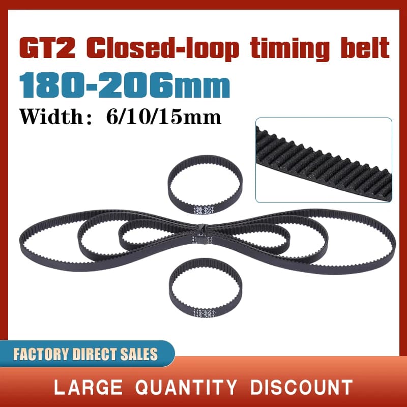 GT2 closed ring belt rubber 180/182 / 184 / 186 / 188 / 190/ 192 / 194/196/198/200/202/204mm 2GT width 6/10/15mm printer parts 3d