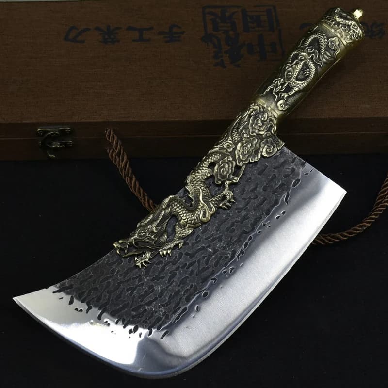 Longquan knife decoration copper dragon kitchen knife 9 inch hand forged knife large bone meat and poultry tools