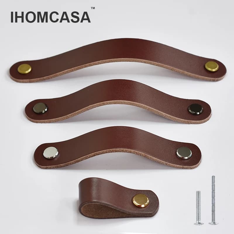 IHOMCASA Manopole in pelle marrone Europeo Retro Mobili Cassetto Armadio Maniglia per porta Armadio Scarpiera Pelle bovina Tira Manopola