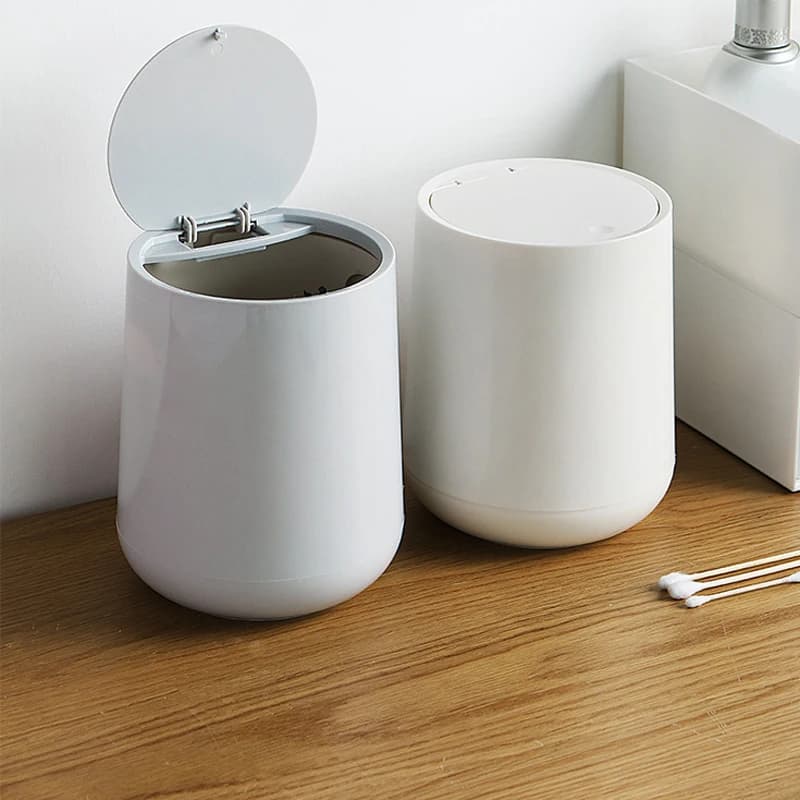 Cestino della spazzatura rotondo in plastica piccolo cestino della spazzatura con coperchio superiore oscillante secchio della spazzatura per bagni cucine FU