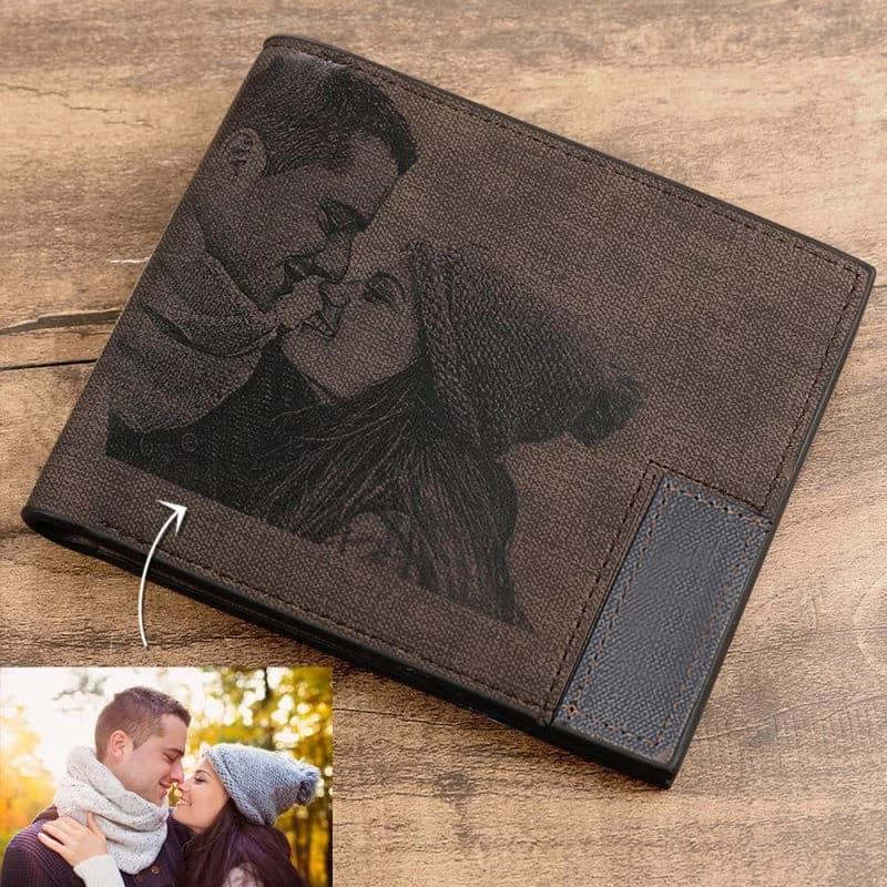 Portafoglio in pelle PU con immagine personalizzata Portafoglio bifold da uomo con foto incise con foto incise Regali di ringraziamento per lui Portafoglio personalizzato