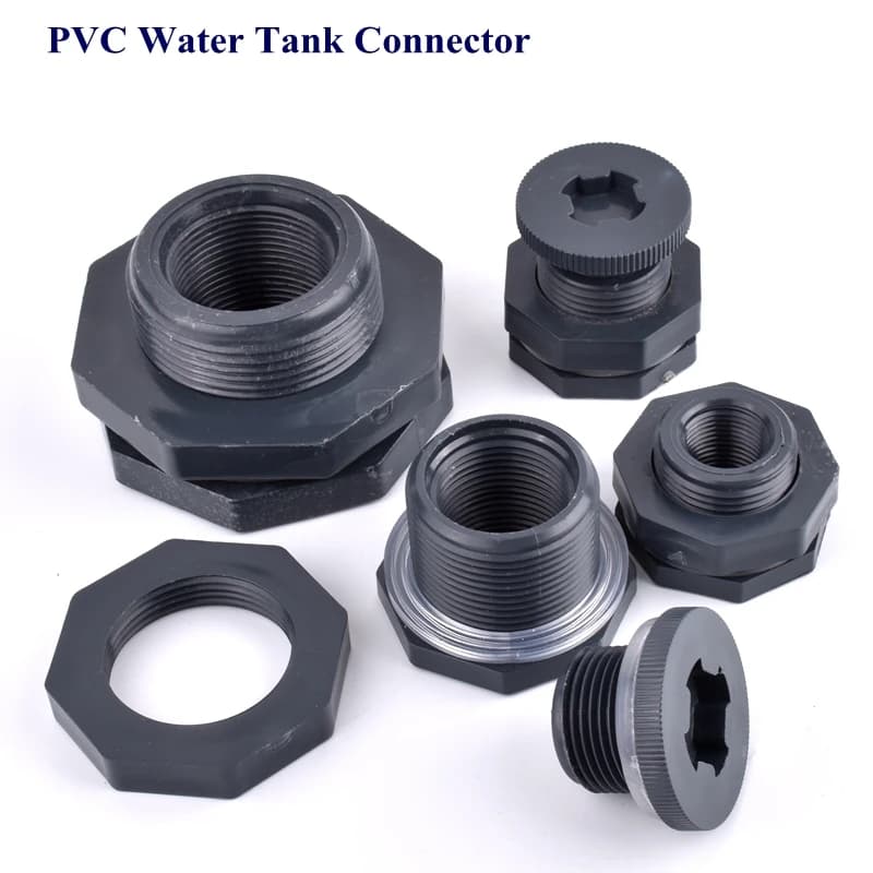 2Pcs 1/2"~2" PVC Water Tank Connector Aquarium Fish Tank Adapter Garden Water Pipe Joint Drainage Intake Joint With Plug/End Cap