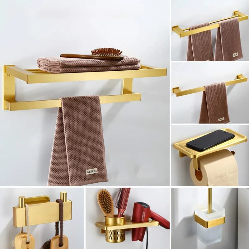 Set di accessori per il bagno Set di attrezzi per il bagno scaffale per bagno in oro spazzolato portasciugamani porta asciugamani porta carta porta scopino