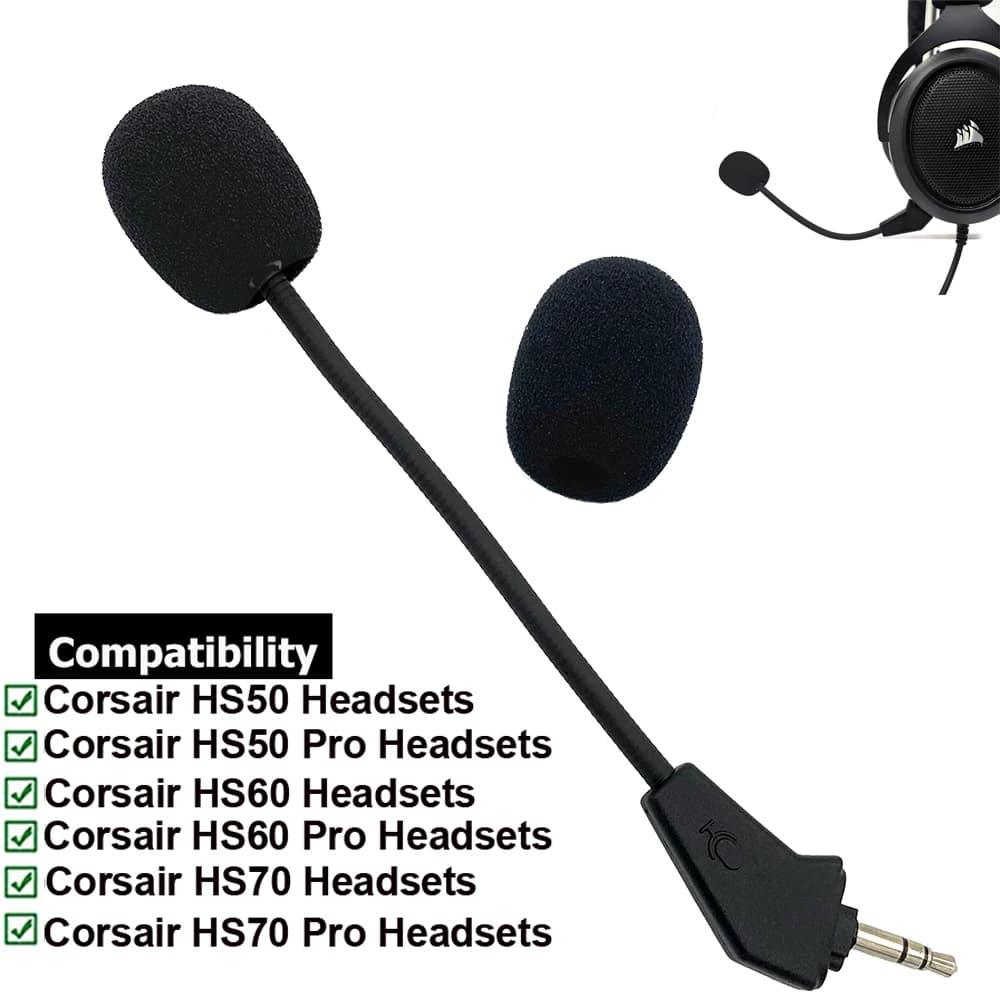 Microfono da gioco Aux da 3,5 mm di ricambio placcato in oro con asta in schiuma per cuffie da gioco Corsair HS50 HS60 HS70 Pro SE