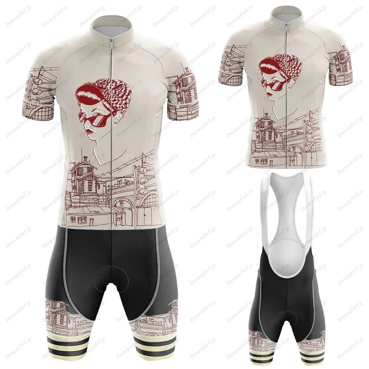 Maglia da ciclismo Set da uomo Manica corta Abbigliamento da mountain bike Completo con bretelle Gel traspirante Pad Triathlon