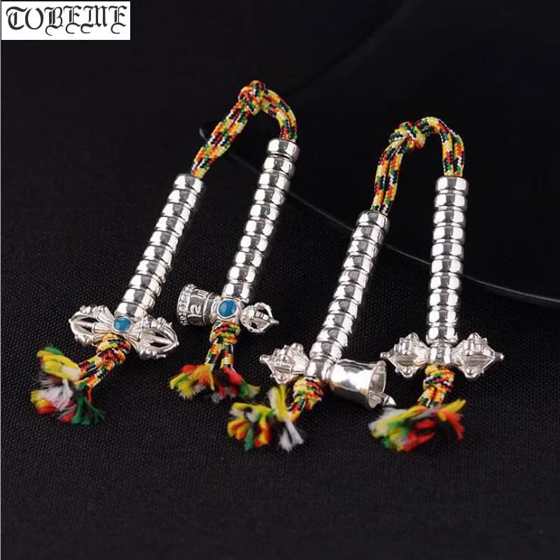 Large 100% 925 Silver Tibetan Mala's Counters Dorje Bell Charms 925 Sterling Buddhist Prayer Counters Buddhist Rosary Counters