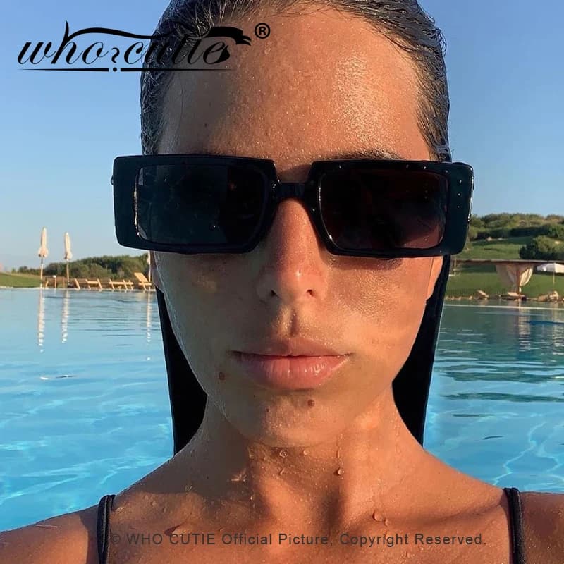 WHO CUTIE Trendy Rectangle Sunglasses Women 2025 Brand Design Black Thick Frame Fashion 90s Cool Sun Glasses Shades Female S186B