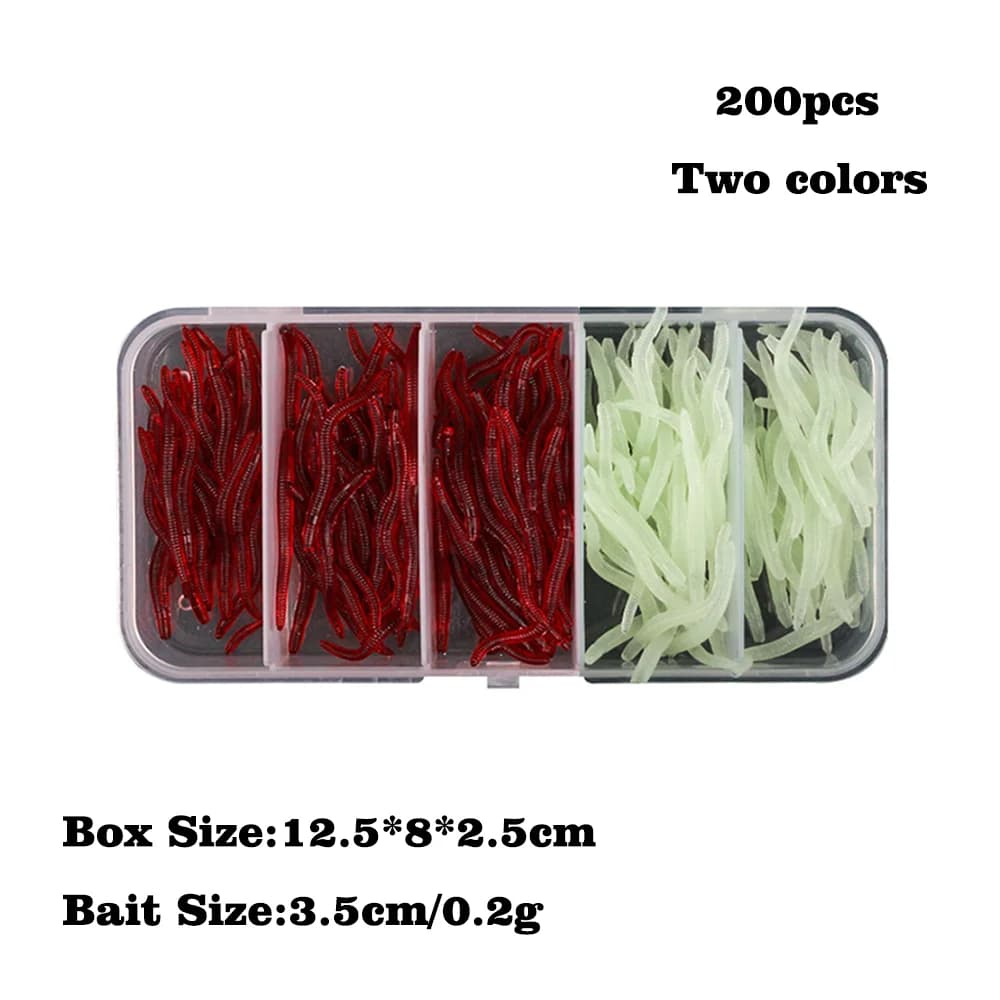 200 pz/scatola 35mm luminoso morbido esca da pesca Sandworm pane verme Silicone esche artificiali Maggot Grub pesce Luya richiamo esche vermi