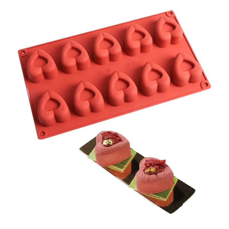 10 anche amore Mousse torta stampo in Silicone cottura fai da te stampo Dessert francese a forma di cuore gelato muffa del cioccolato per il commercio all'ingrosso