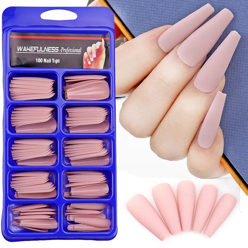 WAKEFULNESS 100 Pz/set Opaco Falso Unghie Artistiche Punte Lunghe Ballerina Bara Unghie ABS Copertura Completa Fasle Unghie Strumenti Manicure