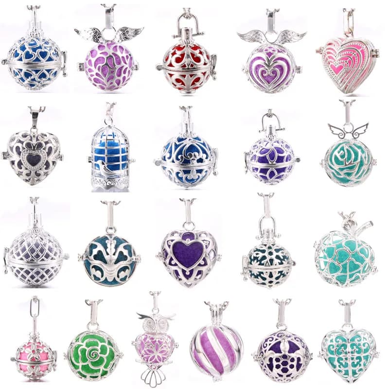 Collana con sfera per aromaterapia color argento brillante Collana con ciondolo da donna Medaglia Gioielli fai da te Collana con diffusore di profumo di moda Regalo di compleanno