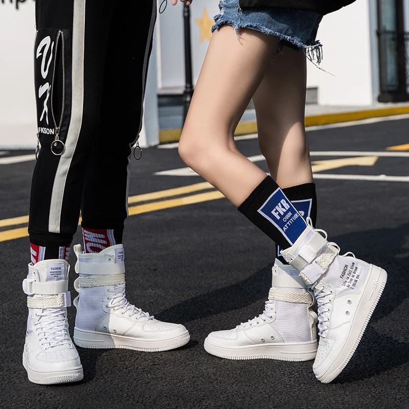 High quality men's vulcanized shoes high-top casual shoes men's leather sports shoes running shoes couple flat shoes large size