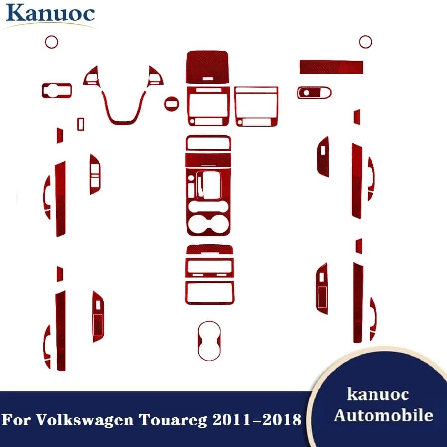 Adesivi rossi in fibra di carbonio varie parti per Volkswagen VW Touareg 2011-2018 Accessori decorativi per interni auto