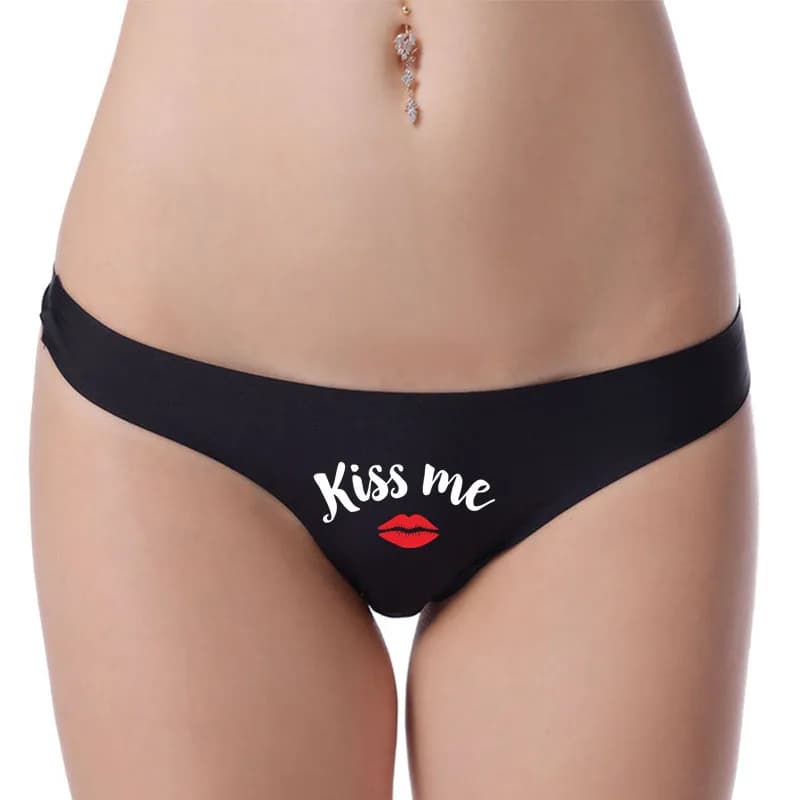 Red Lips KISS ME Funny Print Women's Panties Sexy Girl's Underwear Underpant Brief Female T-Back G-String Thongs for Ladies