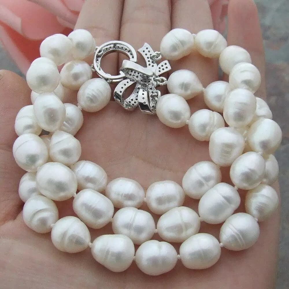 8 ''3 fili Bianco naturale Riso Perla d'acqua dolce strand Braccialetto di lusso per le donne Dei Monili di Anniversario Regali
