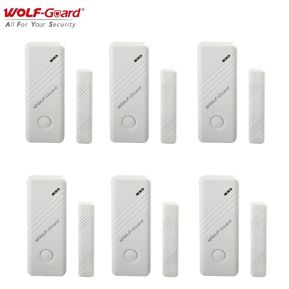 6 x Wolf-Guard Sensore magnetico per porte/finestre senza fili Rilevatore aperto/chiuso Accessori fai da te per sistema di sicurezza allarme domestico