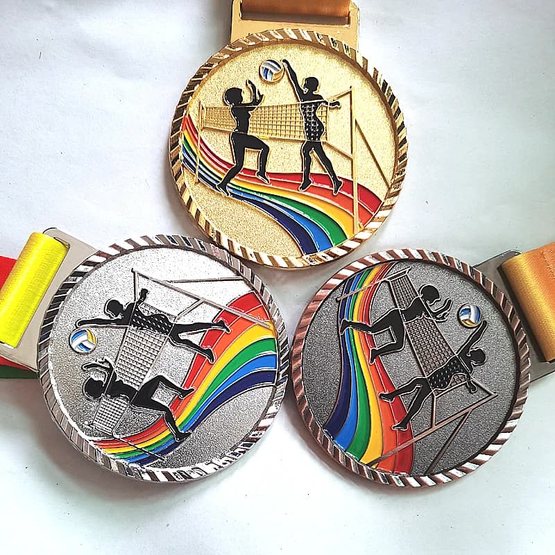 Metal Medal of Volleyball Color New Metal Medal Medal Medals Matches Distinctive souvenirs with good ribbon School sports Metal 6,8 cm Free print