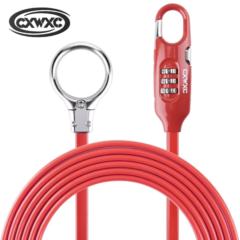 Cable with lock for bicycle steel cable, 1800 mm extension cable, lock with code, front and rear wheels