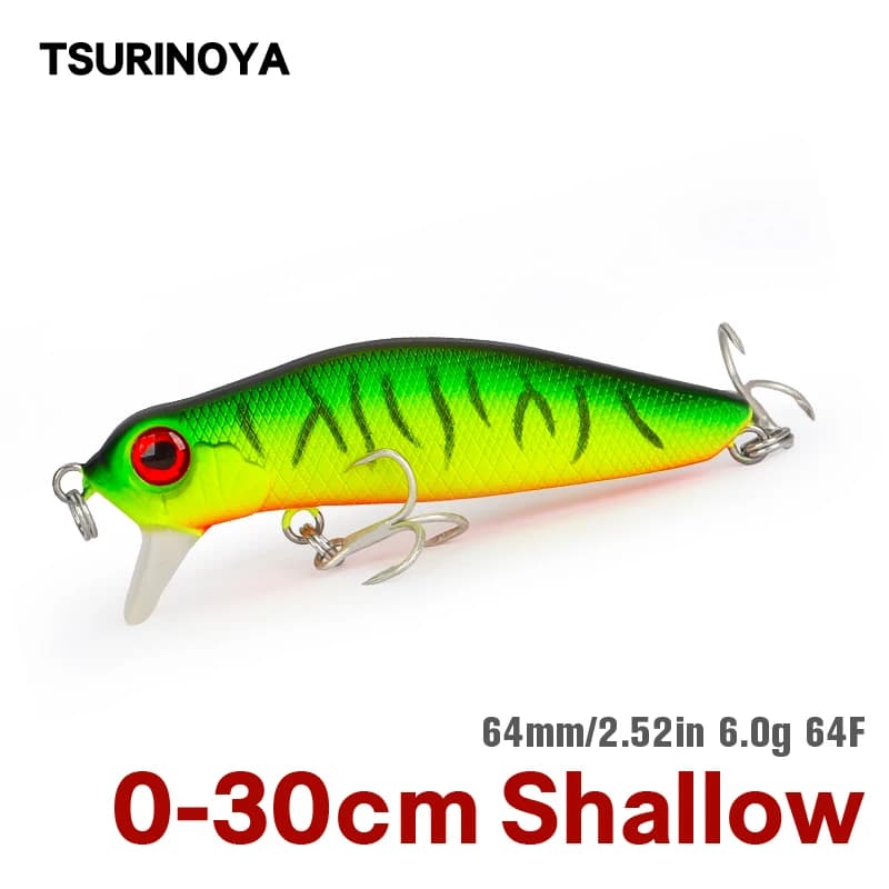 TSURINOYA 64F Dead Floating Minnow Richiamo di Pesca DW71 64mm 6g Pike Bass 0-30cm Gamma Superficiale Jerkbait Peso Esche Dure