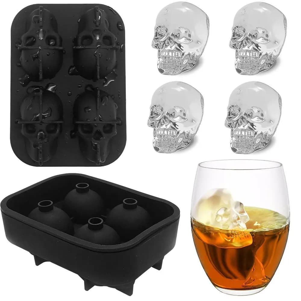 Strumento fai da te Whisky Vino Cocktail Cubo di ghiaccio Stampo in silicone 3D Creatore di cubetti di ghiaccio Stampo a forma di teschio Vassoio Stampo per gelato