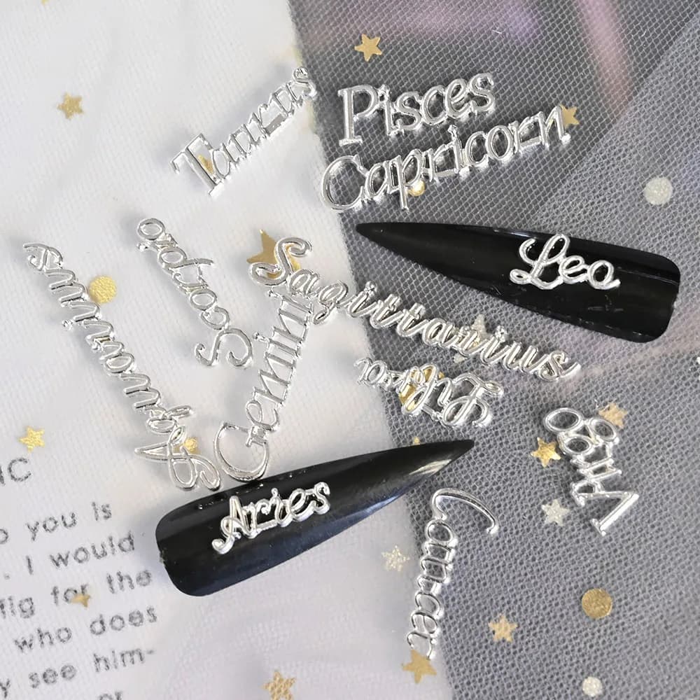 12pcs costellazione di metallo rivetto Charms per unghie bilancia, leone, cancro, ariete, vergine, gemelli stella segno ornamenti borchie accessori per unghie Kit 3D