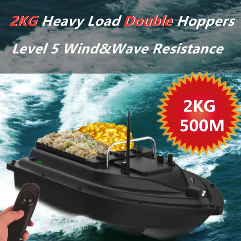 Barca da pesca RC a doppia tramoggia a lunga distanza da 500 m con luce LED flash Una chiave da crociera Forte potenza del motore Barche di carico da 2 kg