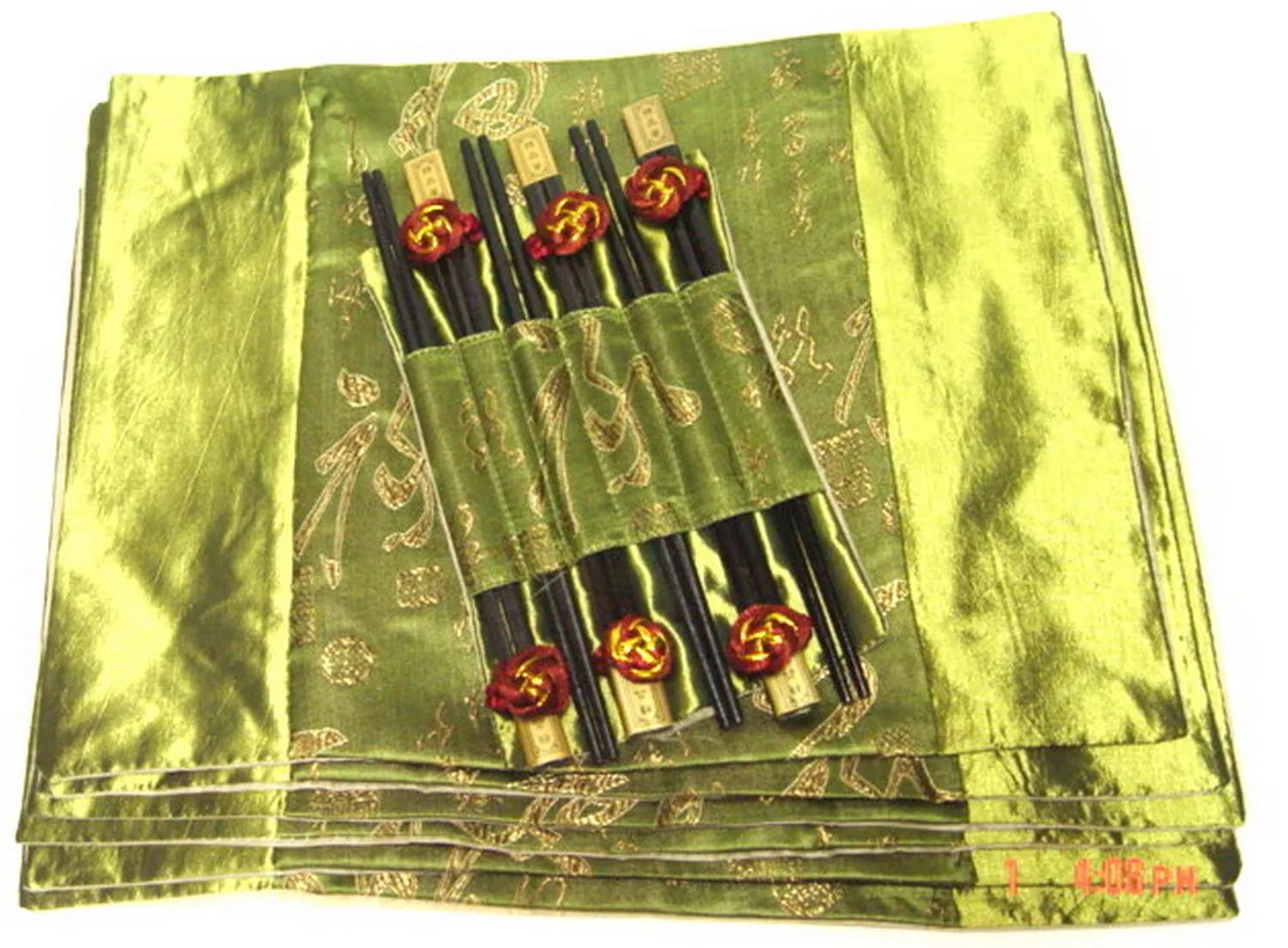6 Set Chinese Calligraphy Patterns Handmade Dinner Sets Silk Placemats Chopstick