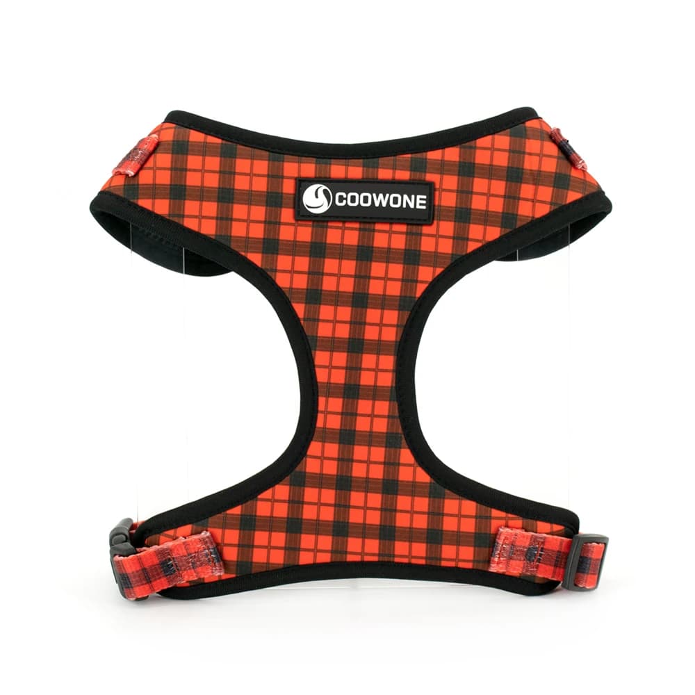 COLLARLOGO pettorina per cani imbottita in morbida maglia regolabile imbottita per cani pettorina per cani Plaid rosso e nero senza guinzaglio