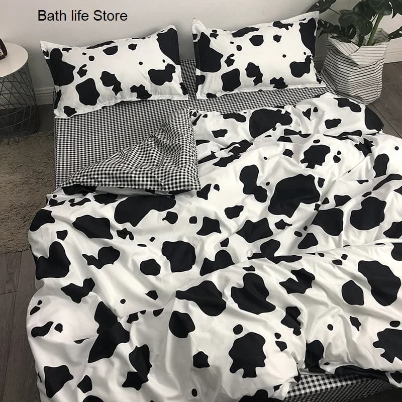 Black and White Cow Bedding Set Simple Home Textile Girl Kids Duvet Cover Sheet Pillowcase 3/4pcs Bed Linens King 220x240cm