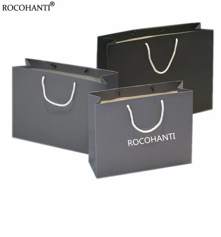 Sacchetti regalo personalizzati in carta artistica grigia Sacchetti grigi personalizzati riutilizzabili con il mio logo Borsa porta spesa al dettaglio stampata per acquirenti