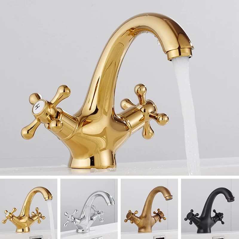 Bathroom Basin Faucet Brass Double Handle Antique Basin Hot and Cold Mixer Water Tap Kitchen Bathroom Basin Sink Mixer Faucets