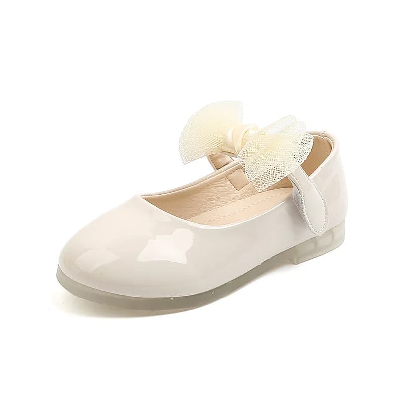 Scarpe Basse in Pelle per Bambine 2026 Nuovissime Primavera Autunno, Scarpe Eleganti per Bambini in Pelle PU Verniciata con Fiocco in Pizzo Dolce