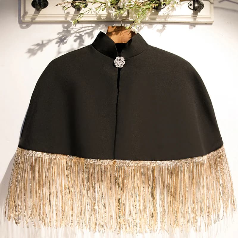 Woman spring summer black contrast color gold nappa female pashmina summer sun protection lace shawls mantle R2508