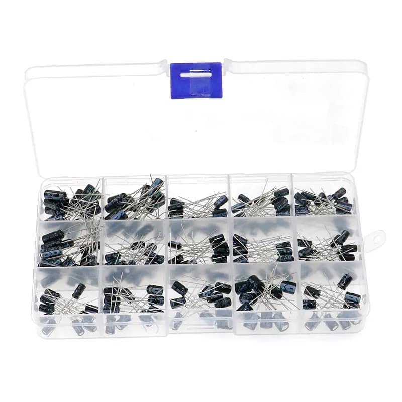 200 pz 15 valore 0.1-220uF condensatori elettrolitici in alluminio assortimento scatola di immagazzinaggio Kit 10V 16V 25V 50V