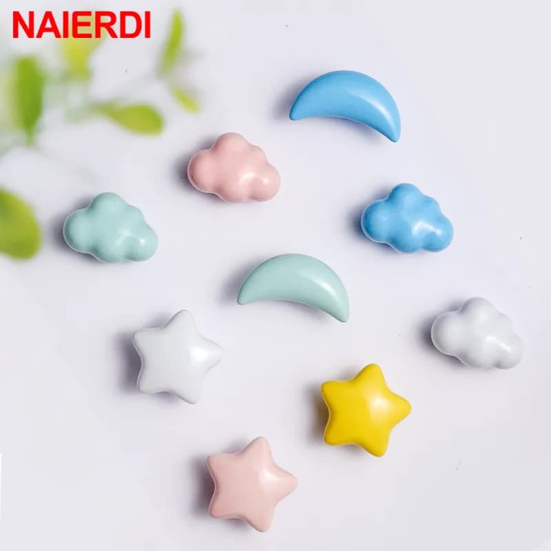 NAIERDI manopole per mobili in ceramica Moon Star Cartoon manopole per mobili per bambini camera da letto per bambini manopole per cassetti da giardino maniglie per mobili Hardware