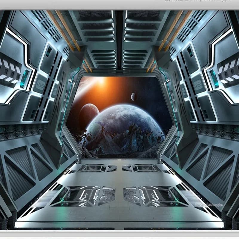 Custom Self-Adhesive Mural Wallpaper 3D Spaceship Hatch Bar KTV Background Wall Sofa Bedroom Waterproof Stickers Papel Fresco
