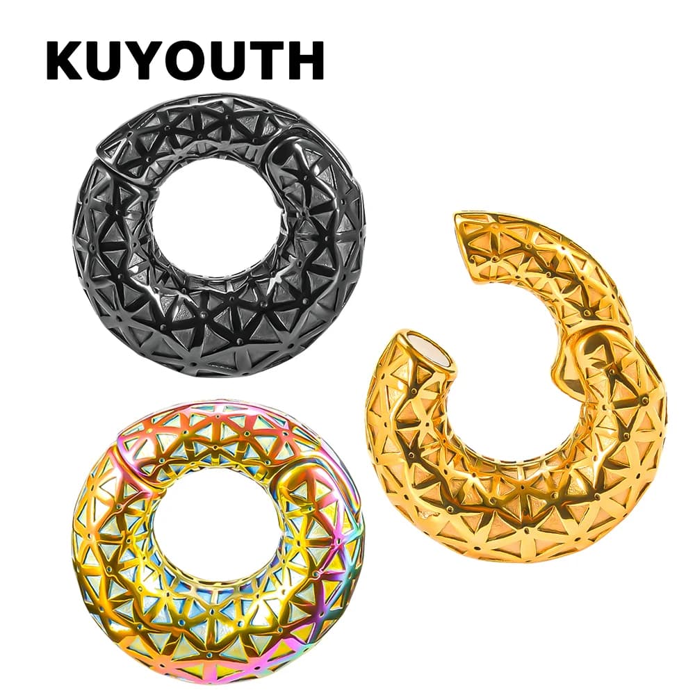 KUYOUTH Fashion Stainless Steel Dream Catcher Pattern Magnet Ear Weight Stretchers Body Piercing Jewelry Earring Expanders 2PCS