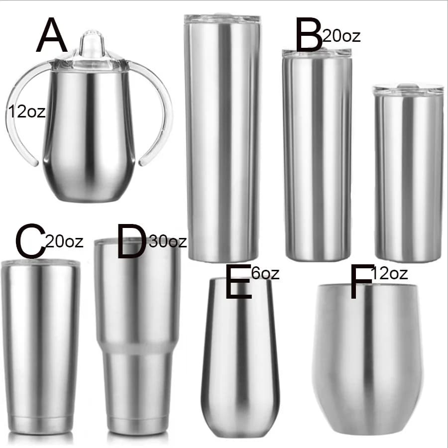 Stile della miscela di 6oz 10oz 12oz 20oz 30oz Birra Tazza da vino Thermos Bicchiere Bottiglia di acqua fredda Tazza in acciaio inossidabile 304 Colore argento Regalo