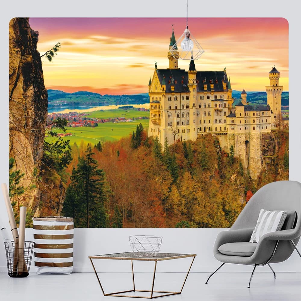Castello della foresta di grandi dimensioni decorazione della casa arte arazzo hippie bohemien appeso a parete lenzuola camera da letto decorazione della parete tappetino yoga