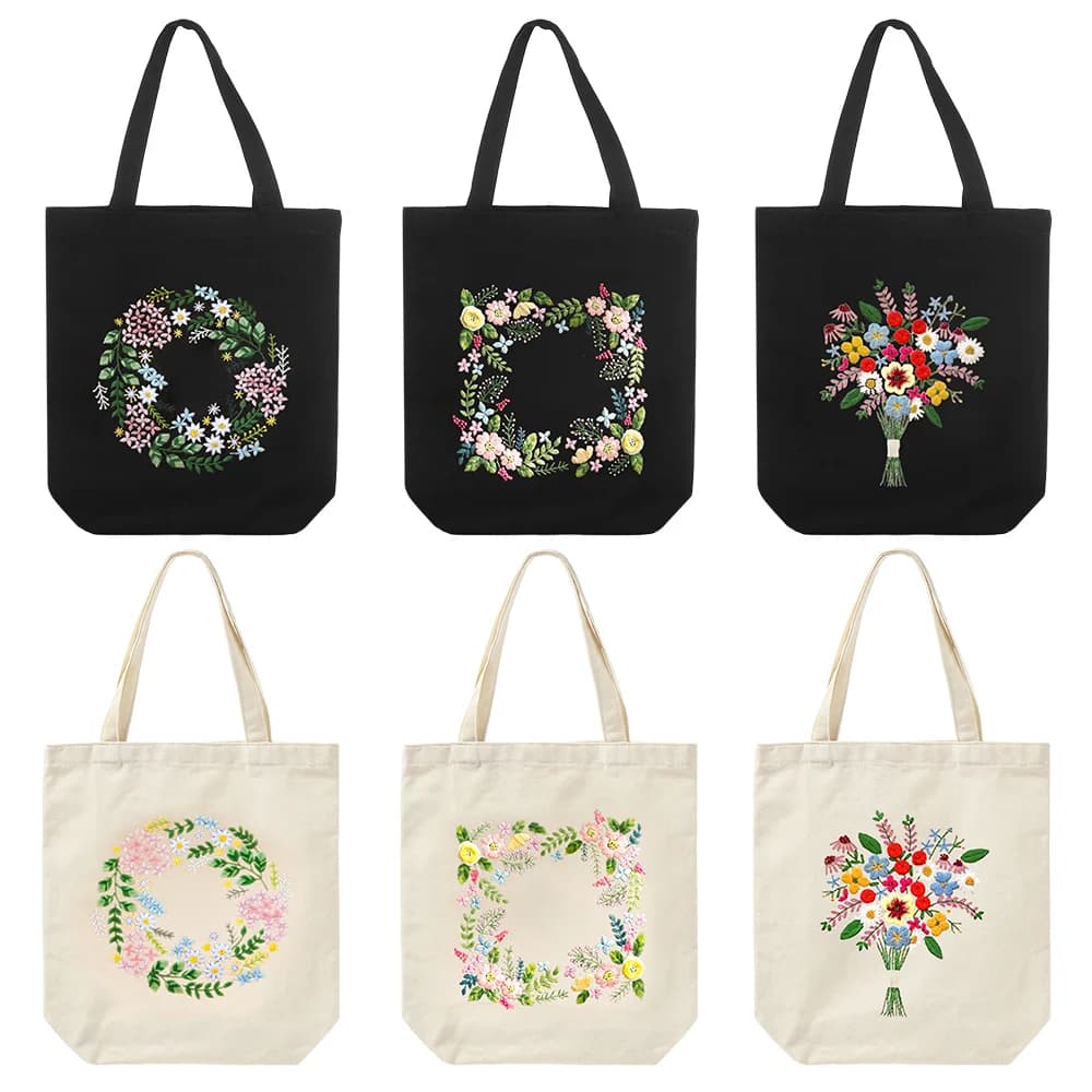 1Set DIY Embroidery Kit with Flower Pattern Canvas Carrying Bag Sewing Needlepoint Kits Craft Needle/Thread Kit For Beginners
