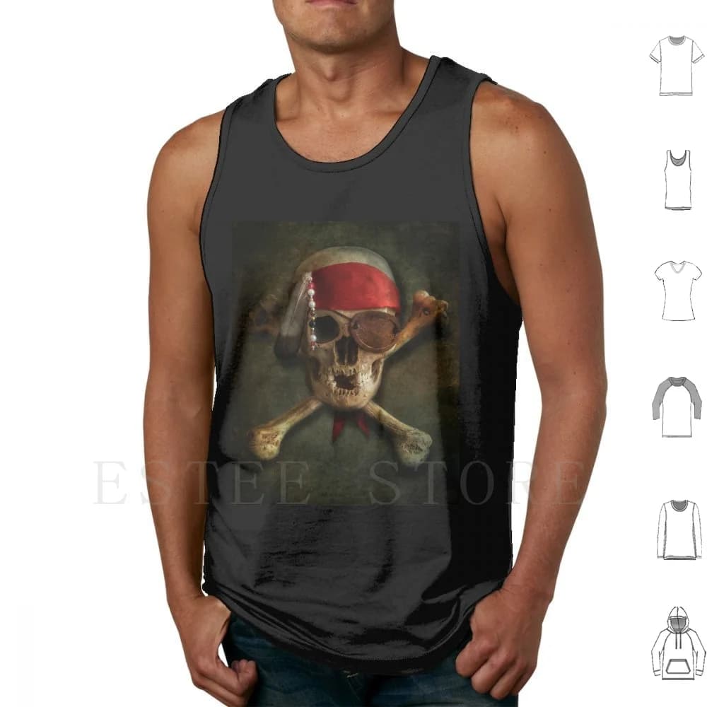 Once A Pirate Tank Tops Vest Cotton Skull Nightmare Eyepatch Still Life Bone Head Pirate Death Scary Sinister Teeth Missing