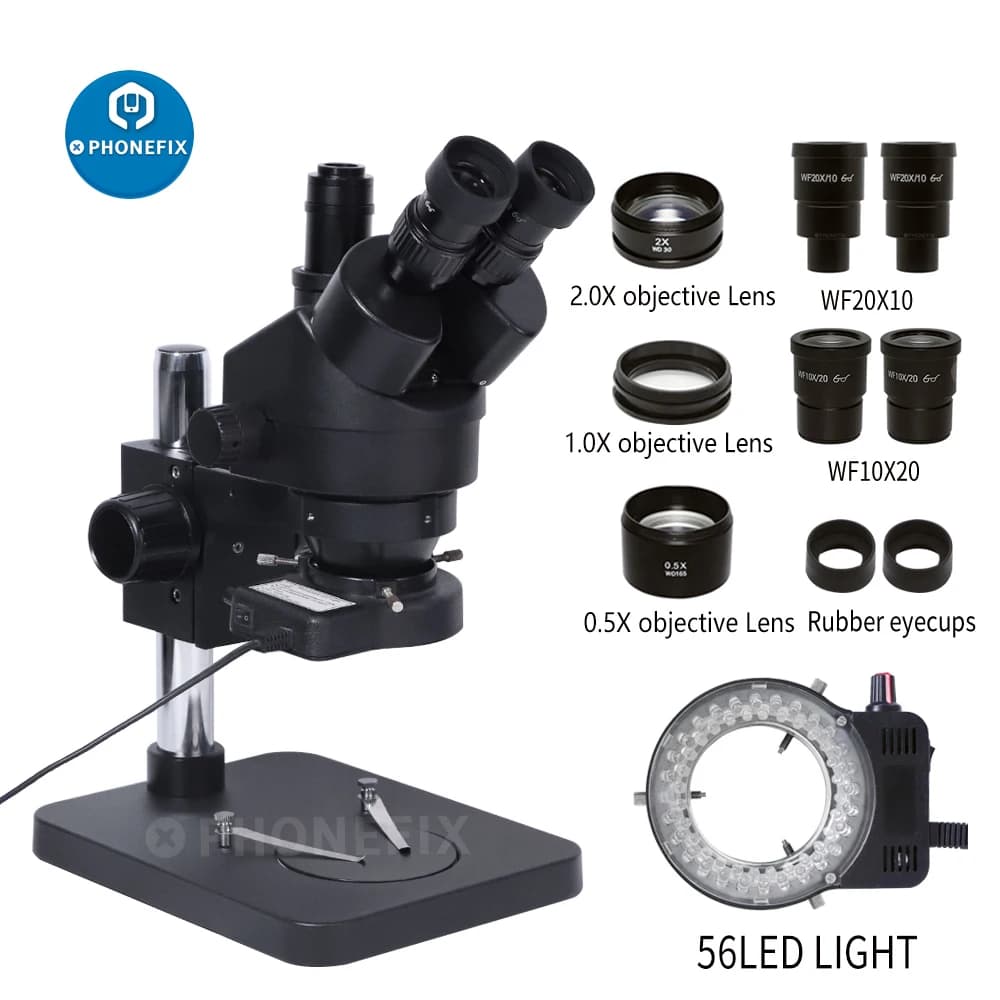 Microscopio stereo trinoculare 7X-180X Zoom continuo Microscopio stereoscopico focale simultaneo Ingrandimento Microscopio industriale laboratorio micro-saldature Riparazione strumenti microscopici Riparazione telefoni