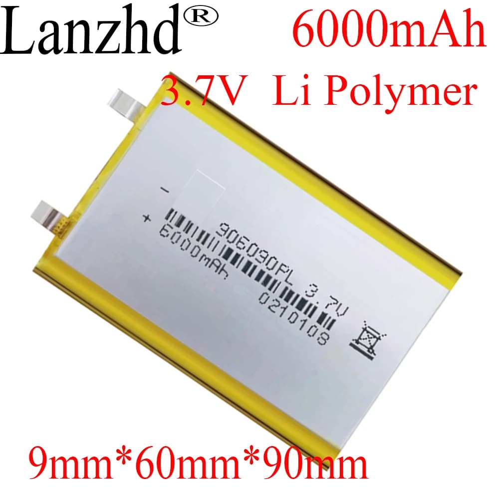 1-10PCS Li-Po Polymer Battery 6000mAh 3.7V 906090 Smart Home MP3 Speakers Li-ion Battery for DVR, GPS, MP3, MP4, Cell Phone, Spe