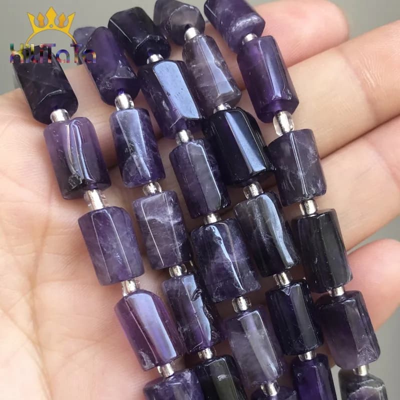 Naturale Sfaccettato Ametiste Viola Perline di Pietra Cilindro Perline Del Distanziatore Per Gioielli FAI DA TE Fare Bracciale Collana Accessori 7.5 ''