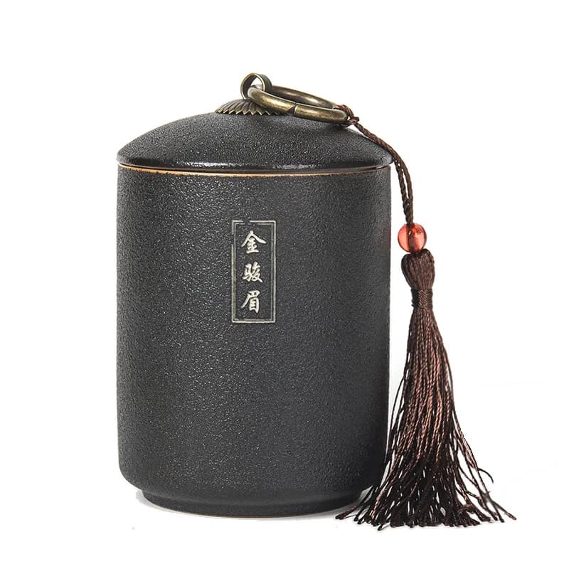 Black Pottery Tea Caddy Ceramic Sealed Storage Tank Plain Elegant Tea Canister Spice Jars Coffee Storage Box Kitchen Container