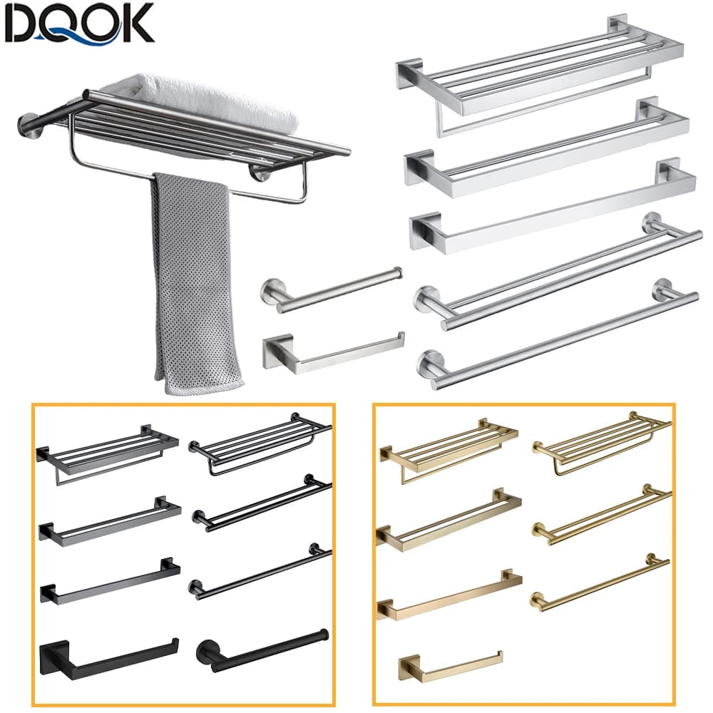 DQOK Set di accessori per il bagno in acciaio inossidabile Accessori per il bagno Porta asciugamani nero Porta asciugamani in oro Mensola portasciugamani